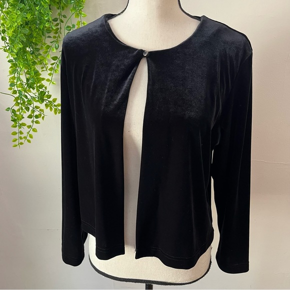 Vintage Sweaters - Vintage Coldwater Creek Black Velvet Cape Cardigan Large